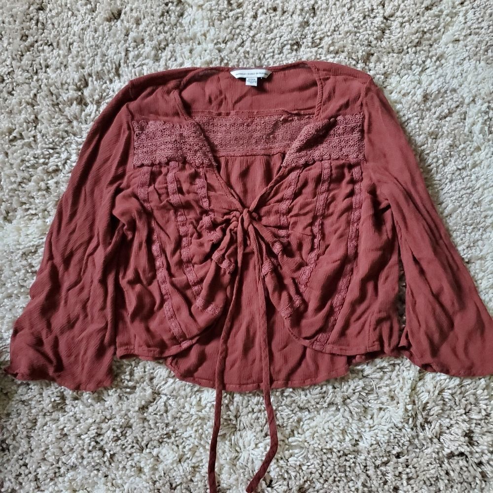 American Eagle Outfitters Boho Cropped Flowy Blouse Women's Size Medium